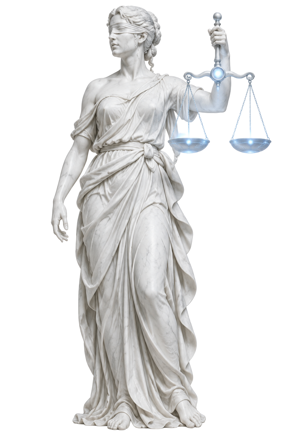Alegoría de la Justicia en mármol con balanza azul hielo